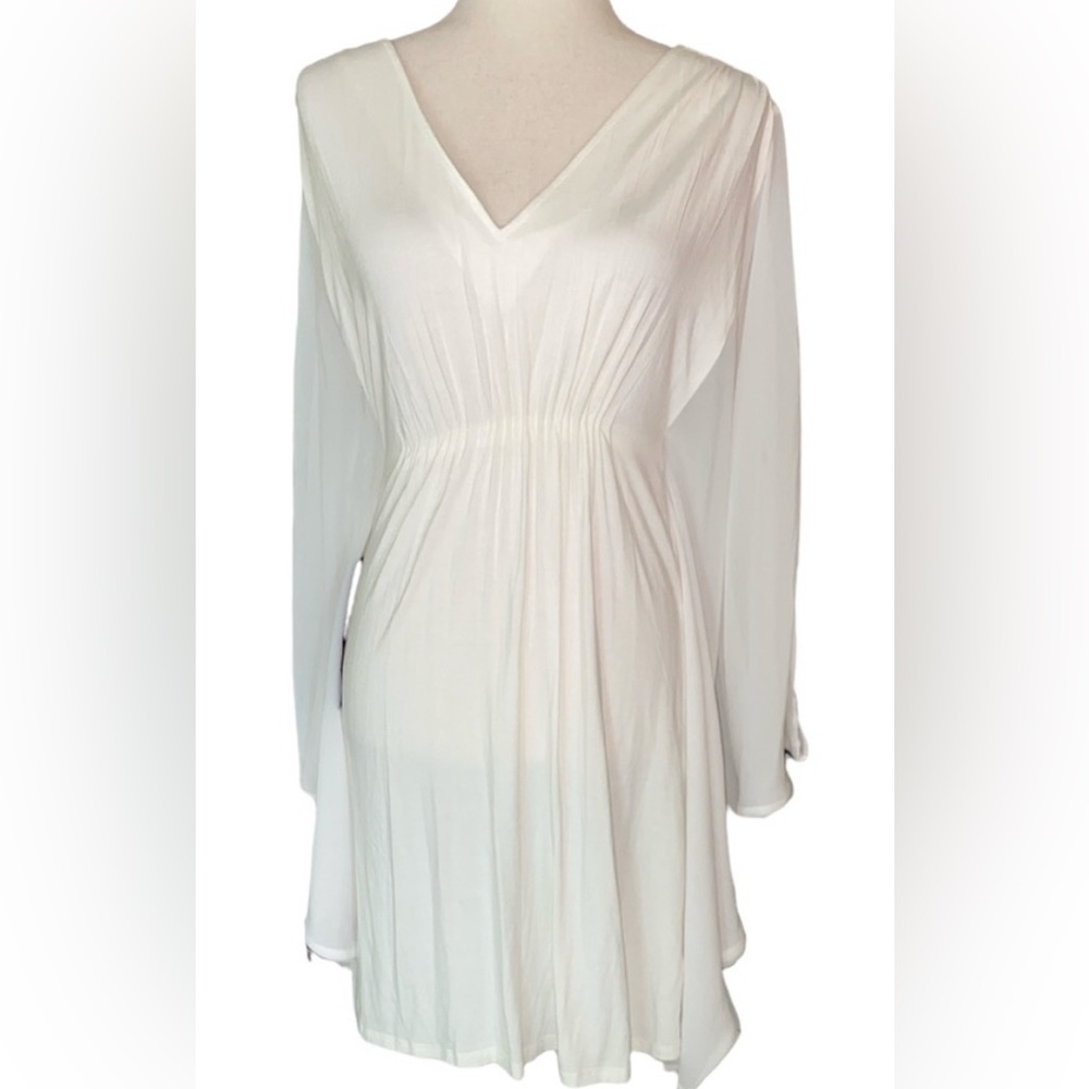 Bebe Charline Chiffon Sleeve Cream Rayon Knit Draped Dress